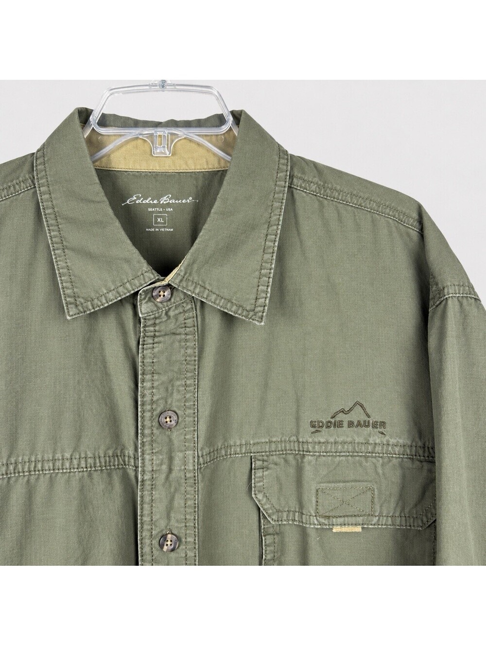 Eddie Bauer Mens XL Shirt Short Sleeve Ripstop Performance Hiking Fishing Green